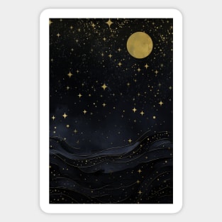 golden moon with stars during the night Sticker